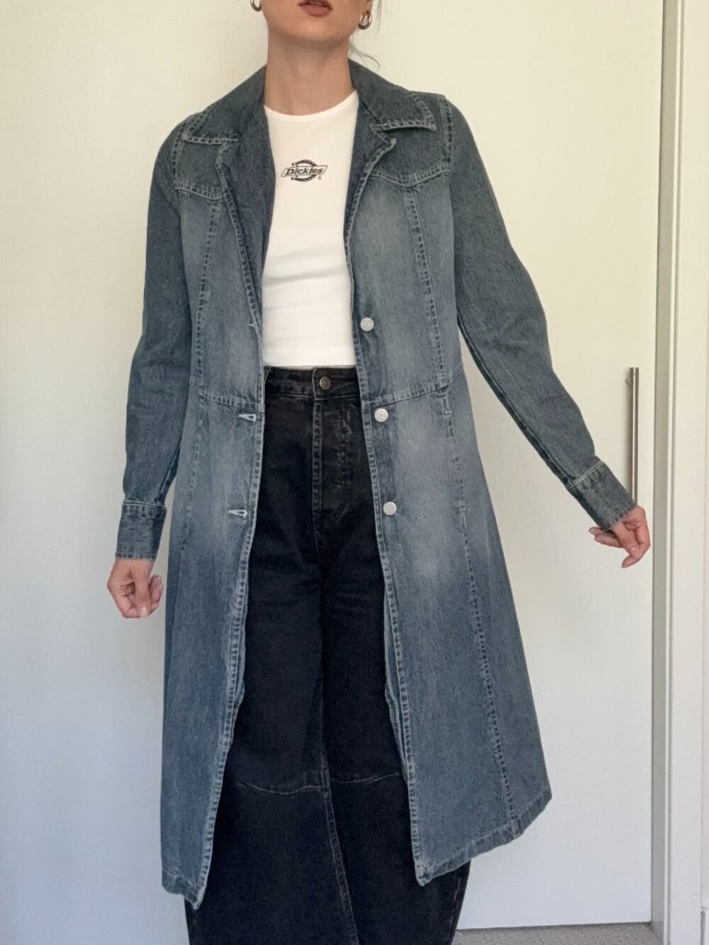 Truhan Denim Duster Coat Long Blue Jean Jacket